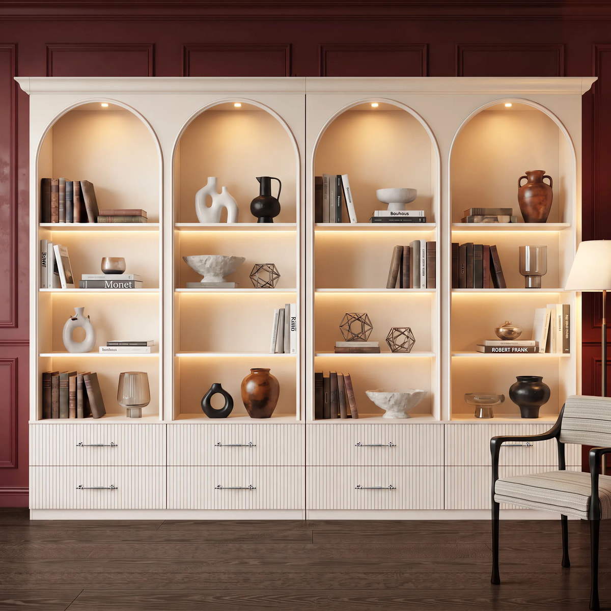 Arched Open Shelving Display Cabinet Set of 2