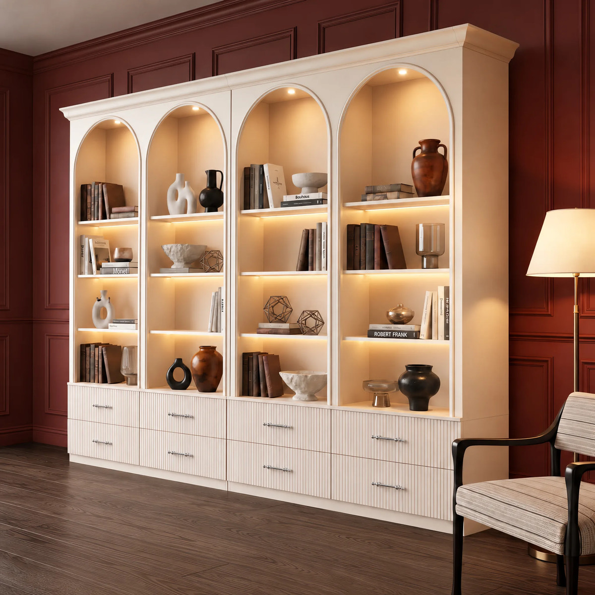 Arched Open Shelving Display Cabinet Set of 2