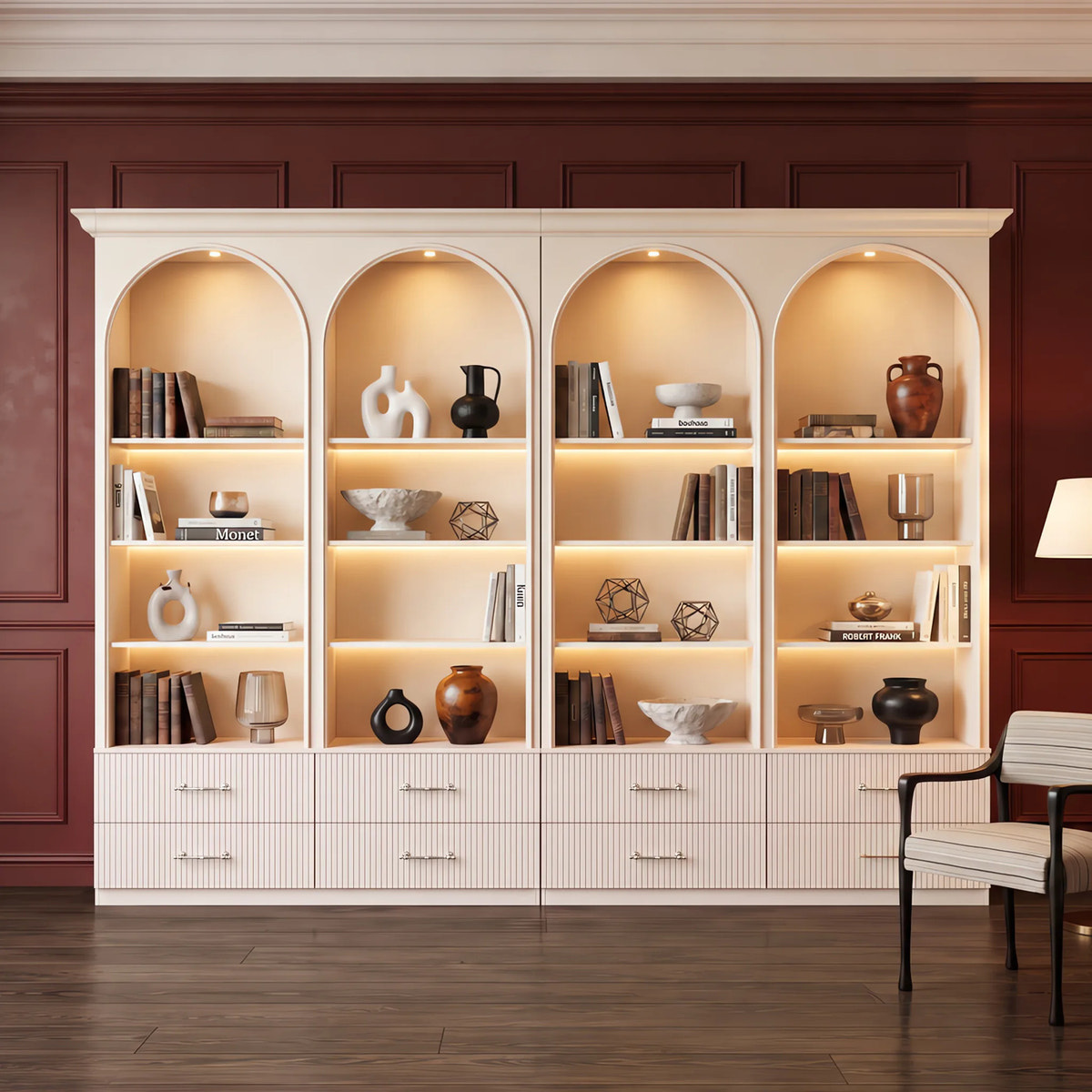Arched Open Shelving Display Cabinet Set of 2