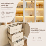 Arched Display Cabinet with Mixed Storage and Integrated Lighting