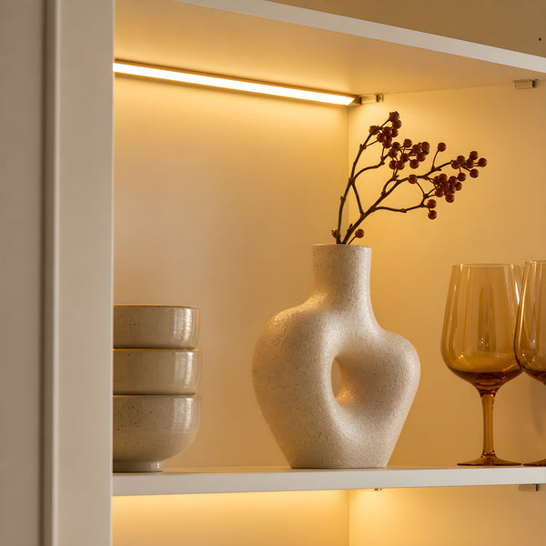 Arched Display Cabinet with Mixed Storage and Integrated Lighting