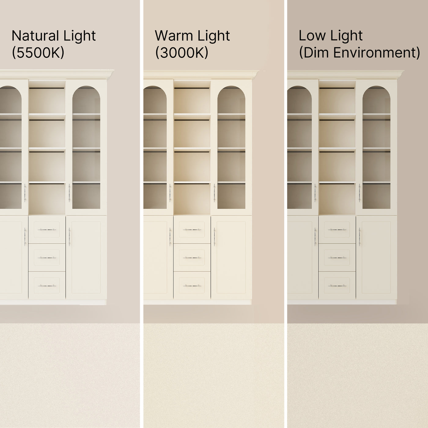 Arched Display Cabinet with Mixed Storage and Integrated Lighting