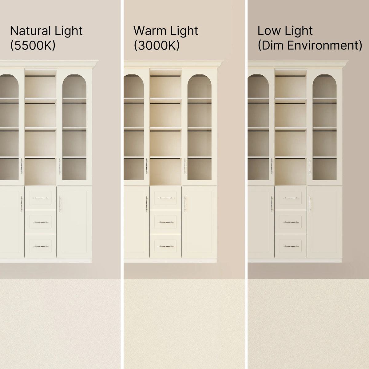 Arched Display Cabinet with Mixed Storage and Integrated Lighting