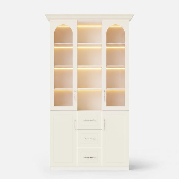 Arched Display Cabinet with Mixed Storage and Integrated Lighting