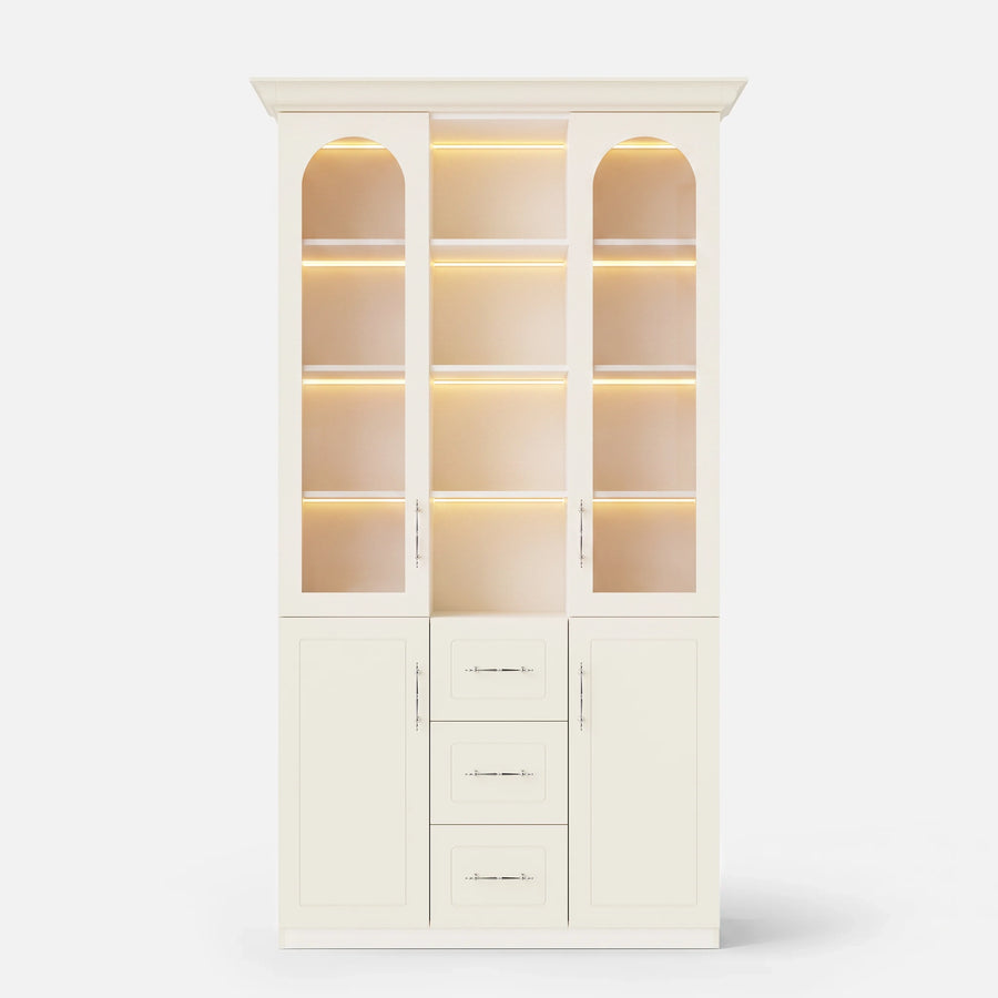 Arched Display Cabinet with Mixed Storage and Integrated Lighting