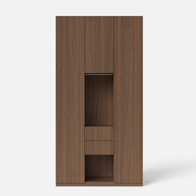 3-Door Display Storage Cabinet with Drawers-Brown