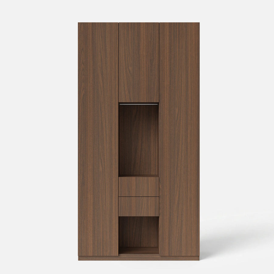 3-Door Display Storage Cabinet with Drawers-Brown