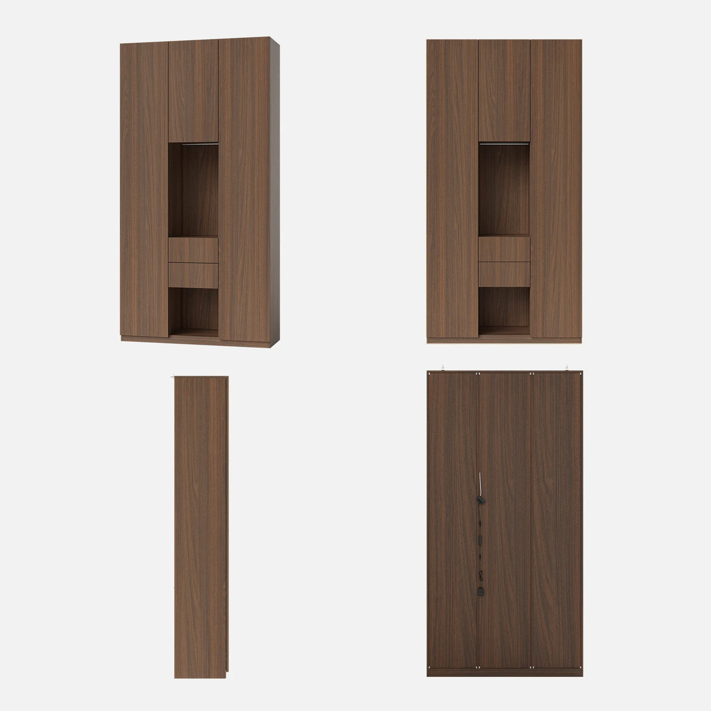 3-Door Display Storage Cabinet with Drawers-Brown