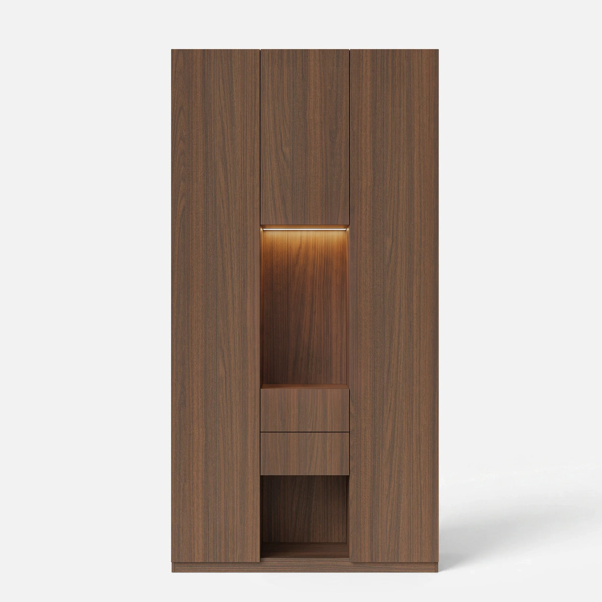 3-Door Display Storage Cabinet with Drawers-Brown