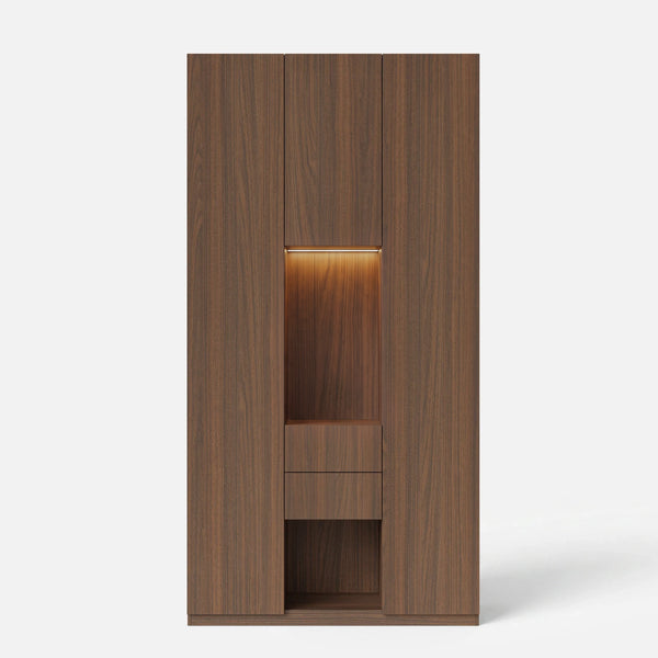 3-Door Display Storage Cabinet with Drawers-Brown
