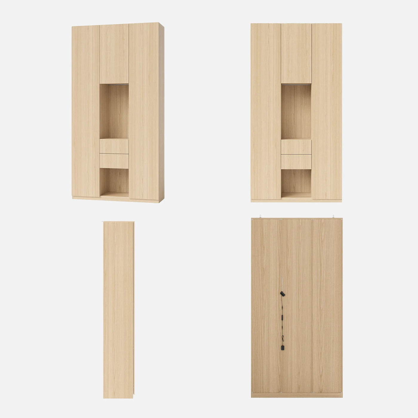 3-Door Display Storage Cabinet with Drawers-Natural