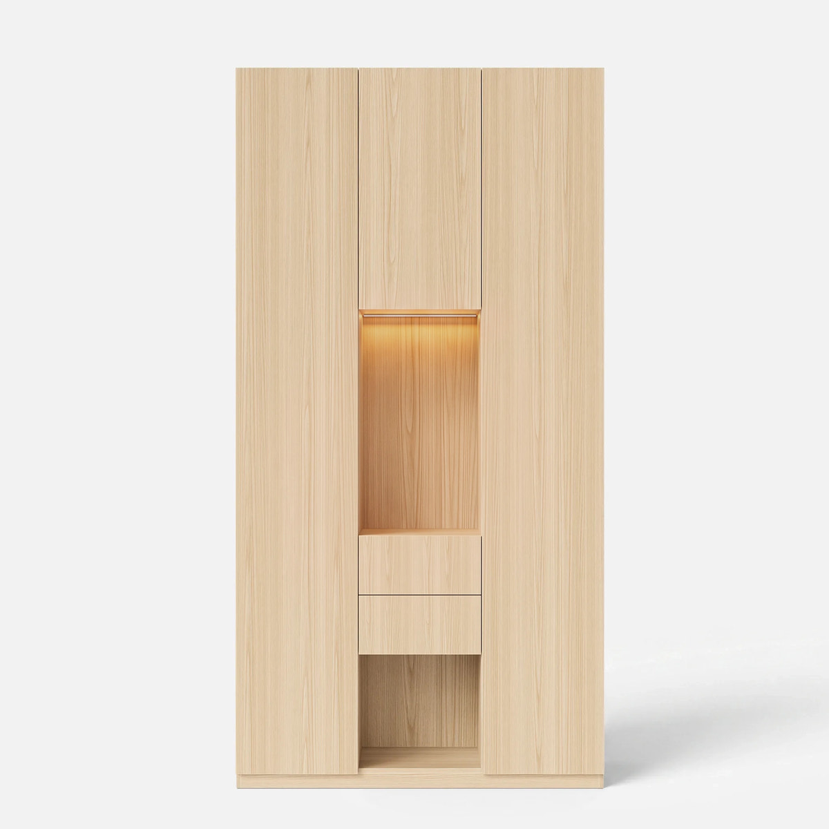 3-Door Display Storage Cabinet with Drawers-Natural