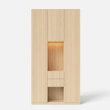 3-Door Display Storage Cabinet with Drawers-Natural