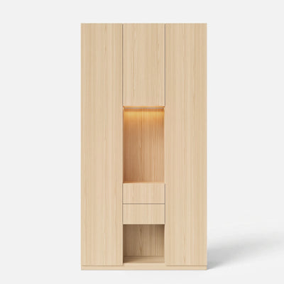 3-Door Display Storage Cabinet with Drawers-Natural