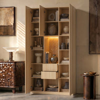 Glass Display Cabinet with 3 Drawers-Natural