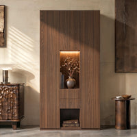 Glass Display Cabinet with 3 Drawers-Brown