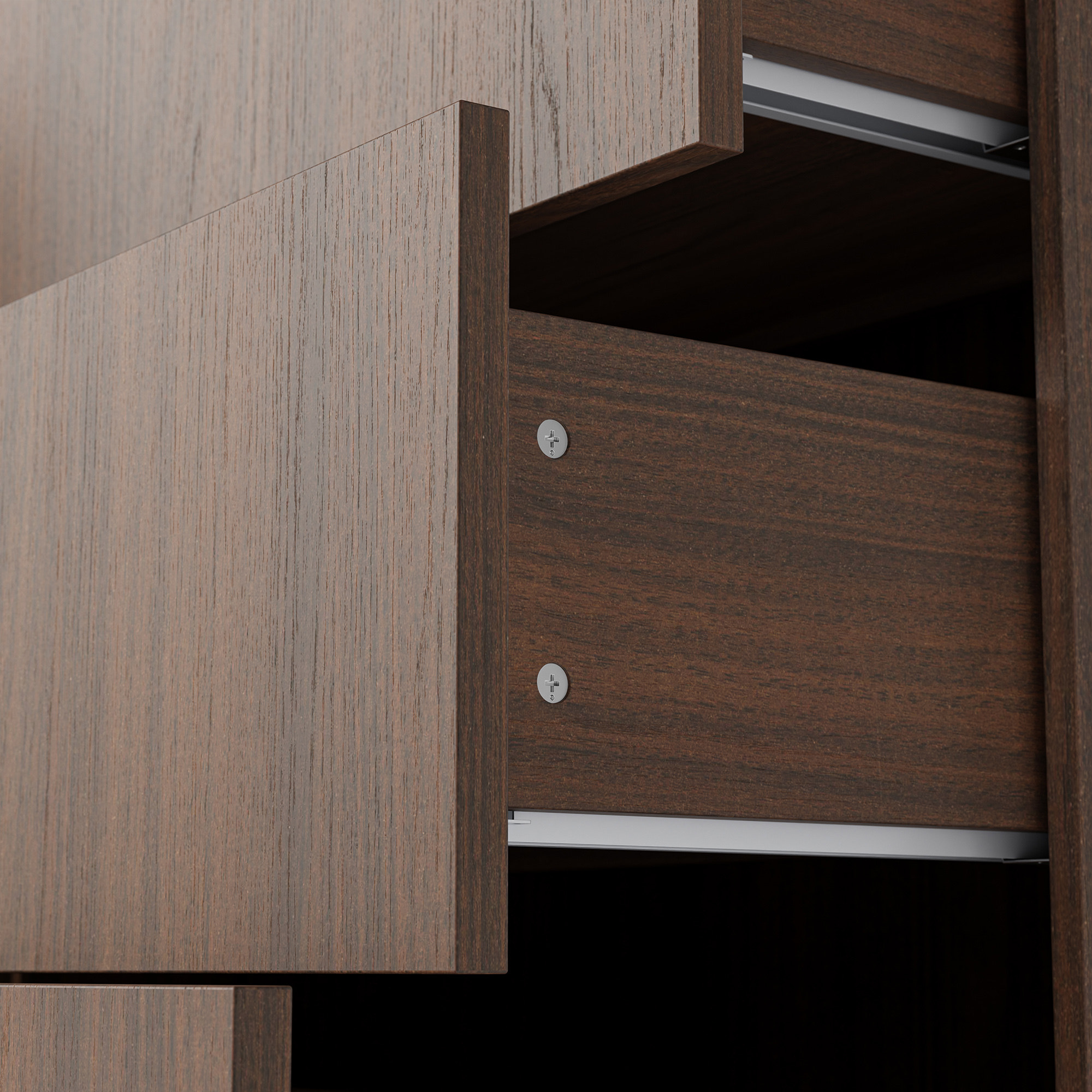 Modular Display Cabinet Set with Drawers-Brown