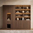 Modular Display Cabinet Set with Drawers-Brown