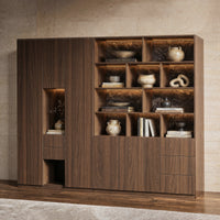 Modular Display Cabinet Set with Drawers-Brown