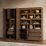 Modular Display Cabinet Set with Drawers-Brown