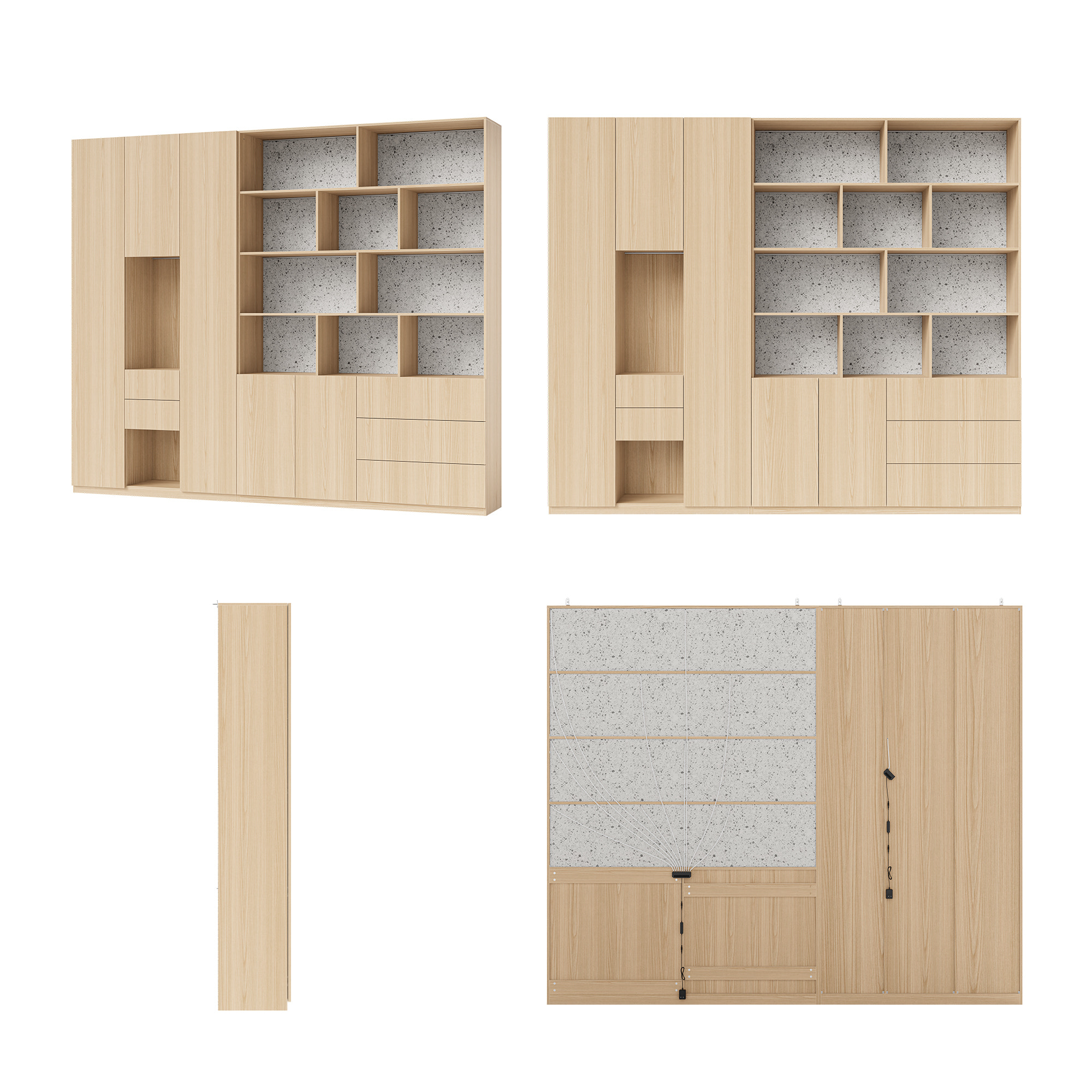 Modular Display Cabinet Set with Drawers-Natural