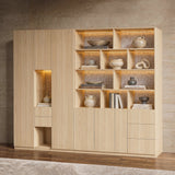 Modular Display Cabinet Set with Drawers-Natural