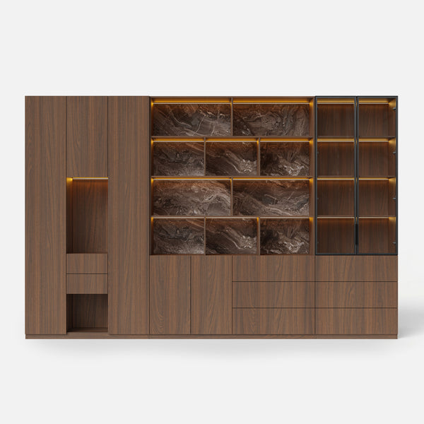 3-Piece Display Cabinet Storage Set-Brown