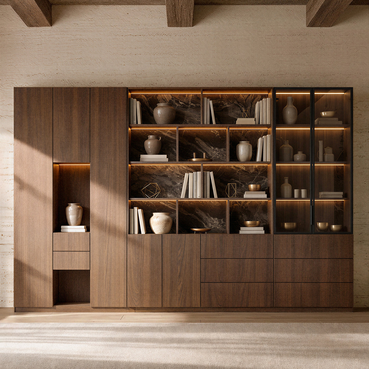 3-Piece Display Cabinet Storage Set-Brown
