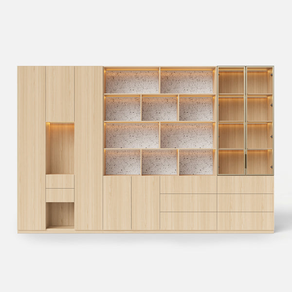 3-Piece Display Cabinet Storage Set-Natural