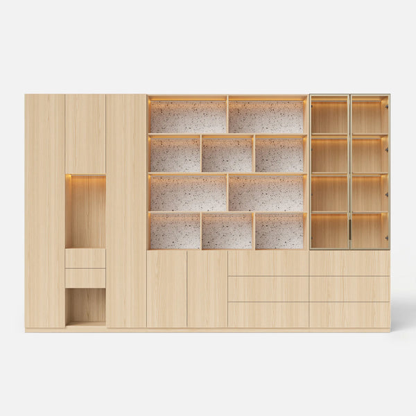 3-Piece Display Cabinet Storage Set-Natural
