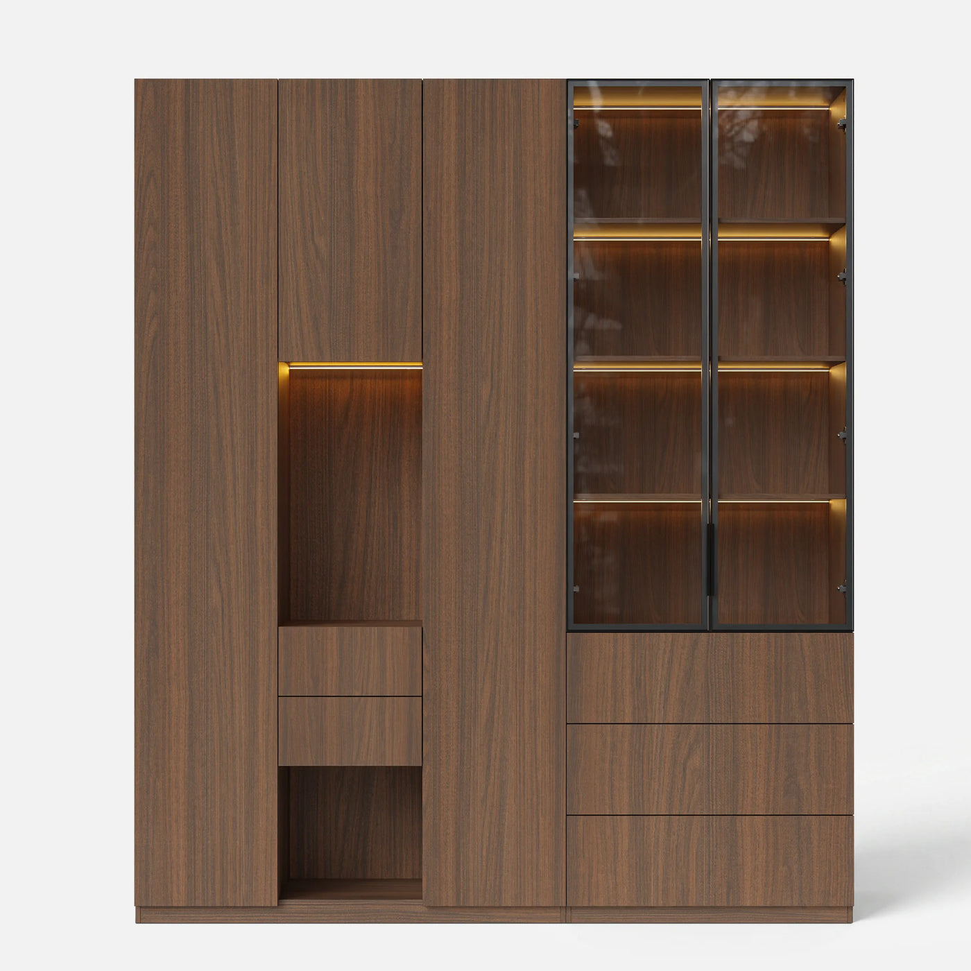 Modular Glass Display Cabinet Set-Brown