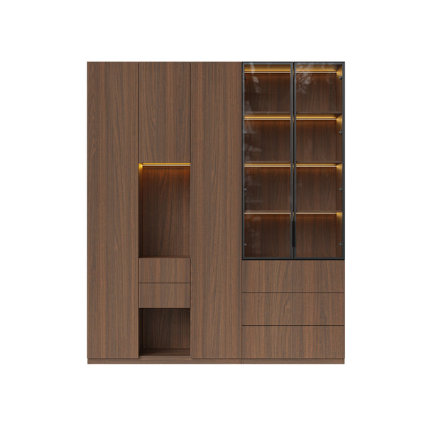 Modular Glass Display Cabinet Set-Brown