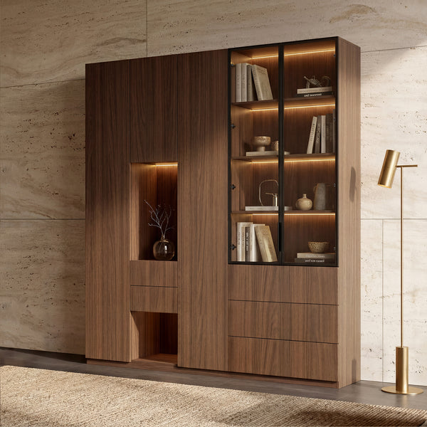 Modular Glass Display Cabinet Set-Brown