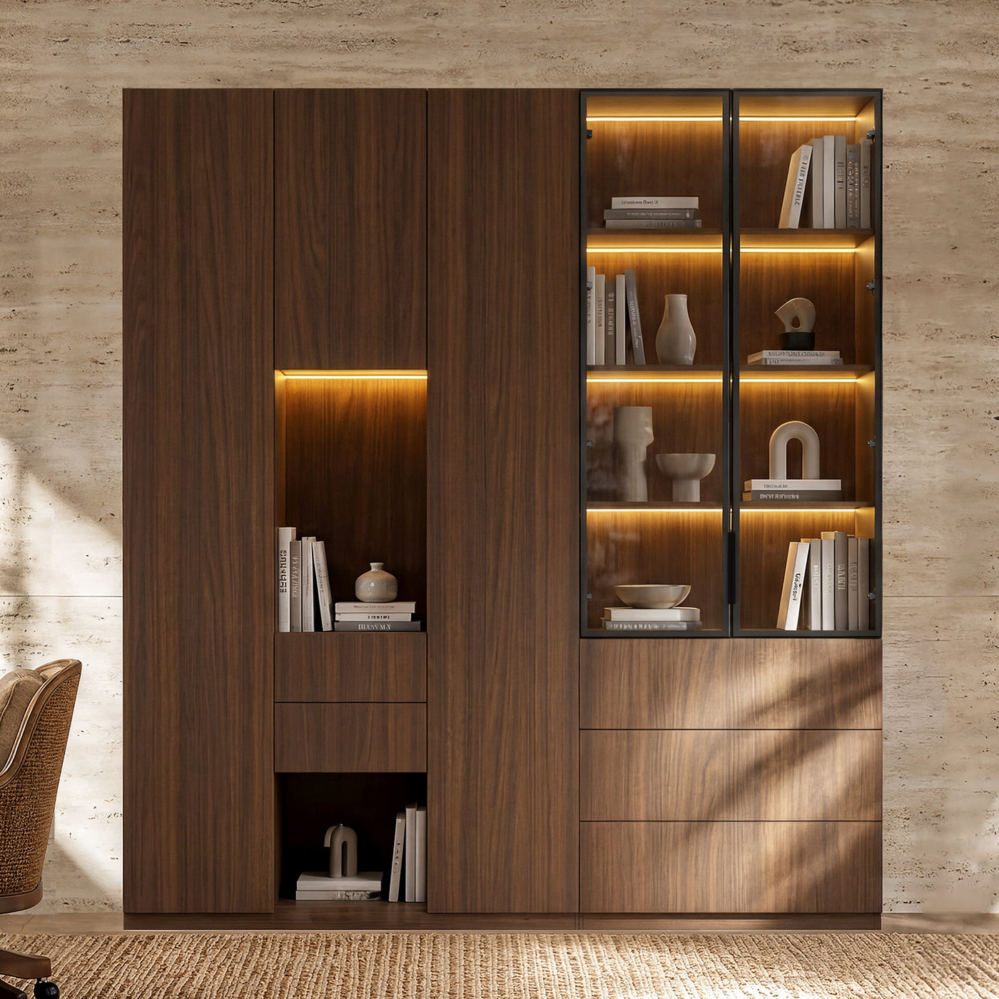 Modular Glass Display Cabinet Set-Brown
