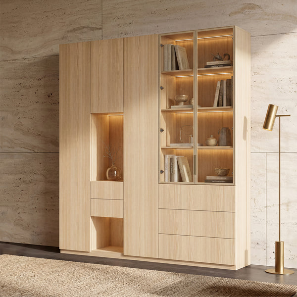 Modular Glass Display Cabinet Set-Natural