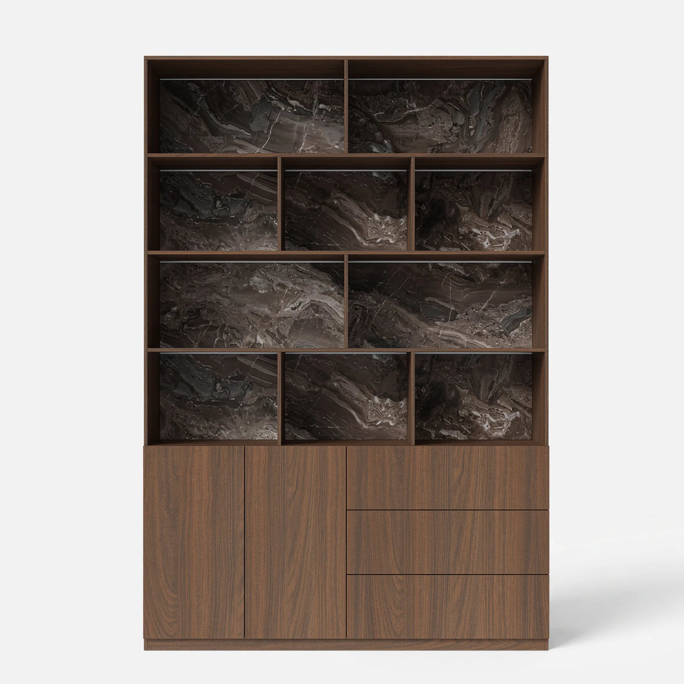 Storage Cabinet with Open Shelves and Drawers-Brown