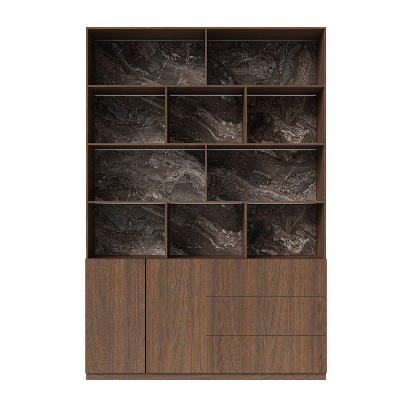 Storage Cabinet with Open Shelves and Drawers-Brown