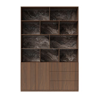 Storage Cabinet with Open Shelves and Drawers-Brown