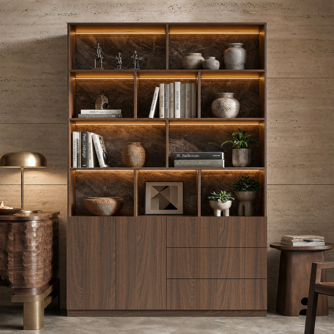 Storage Cabinet with Open Shelves and Drawers