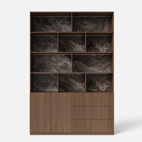 Storage Cabinet with Open Shelves and Drawers-Brown