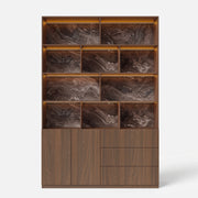 Storage Cabinet with Open Shelves and Drawers-Brown