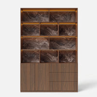 Storage Cabinet with Open Shelves and Drawers-Brown