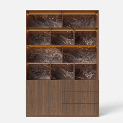 Storage Cabinet with Open Shelves and Drawers-Brown