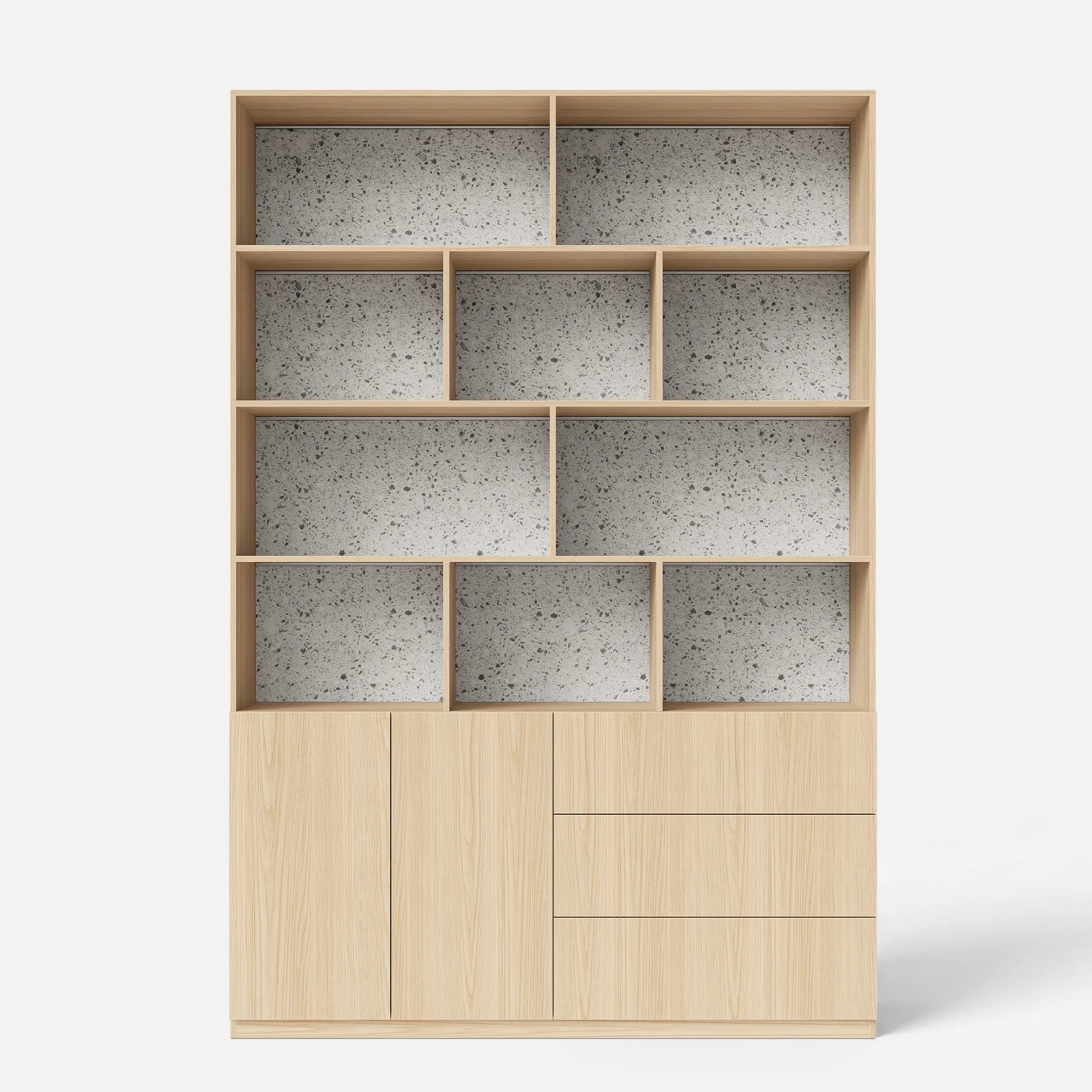 Storage Cabinet with Open Shelves and Drawers-Natural