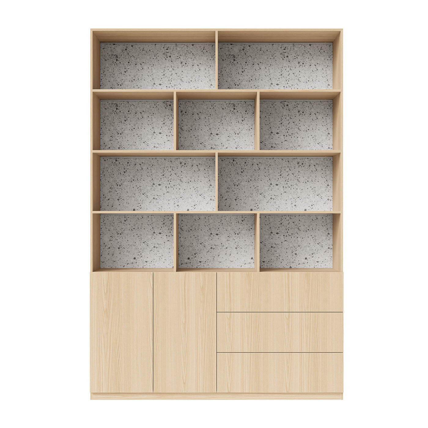 Storage Cabinet with Open Shelves and Drawers-Natural