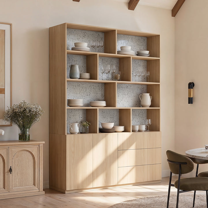 Storage Cabinet with Open Shelves and Drawers
