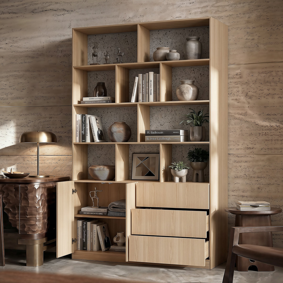Storage Cabinet with Open Shelves and Drawers
