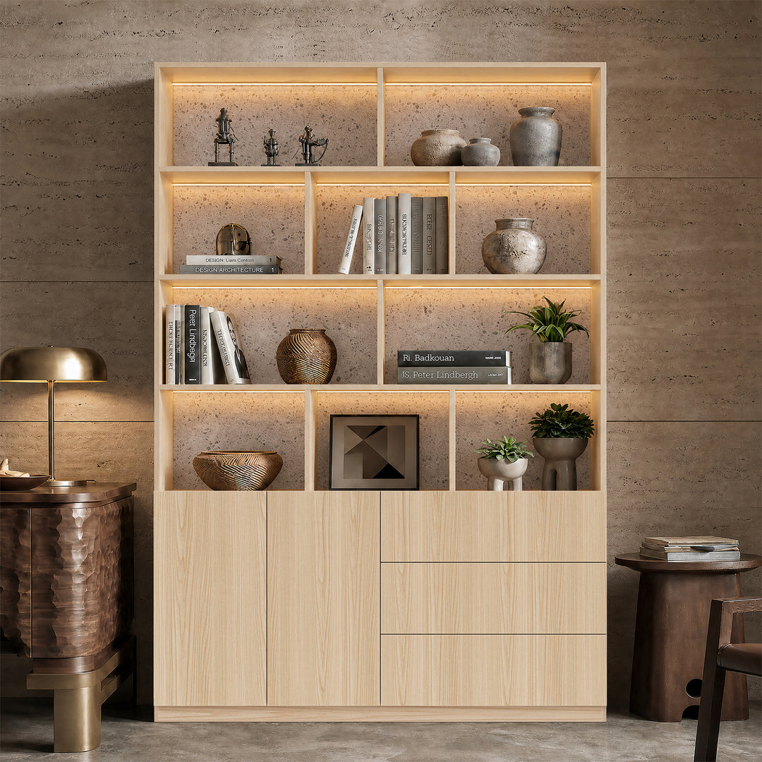 Storage Cabinet with Open Shelves and Drawers