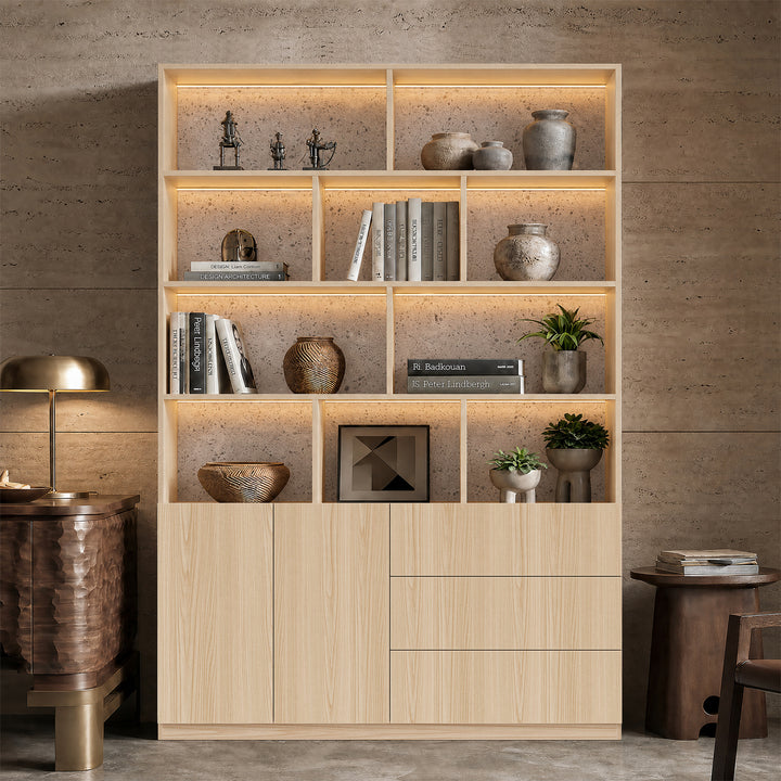Storage Cabinet with Open Shelves and Drawers