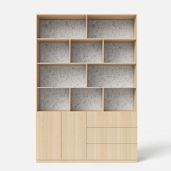 Storage Cabinet with Open Shelves and Drawers-Natural